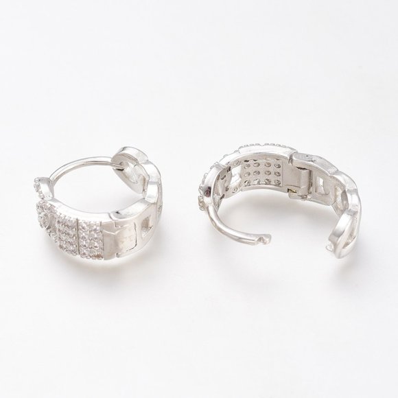 Small Hinged thick Huggie Hoops with CZ accents Wide hoops Mix & Match 2/$10 - Picture 2 of 3